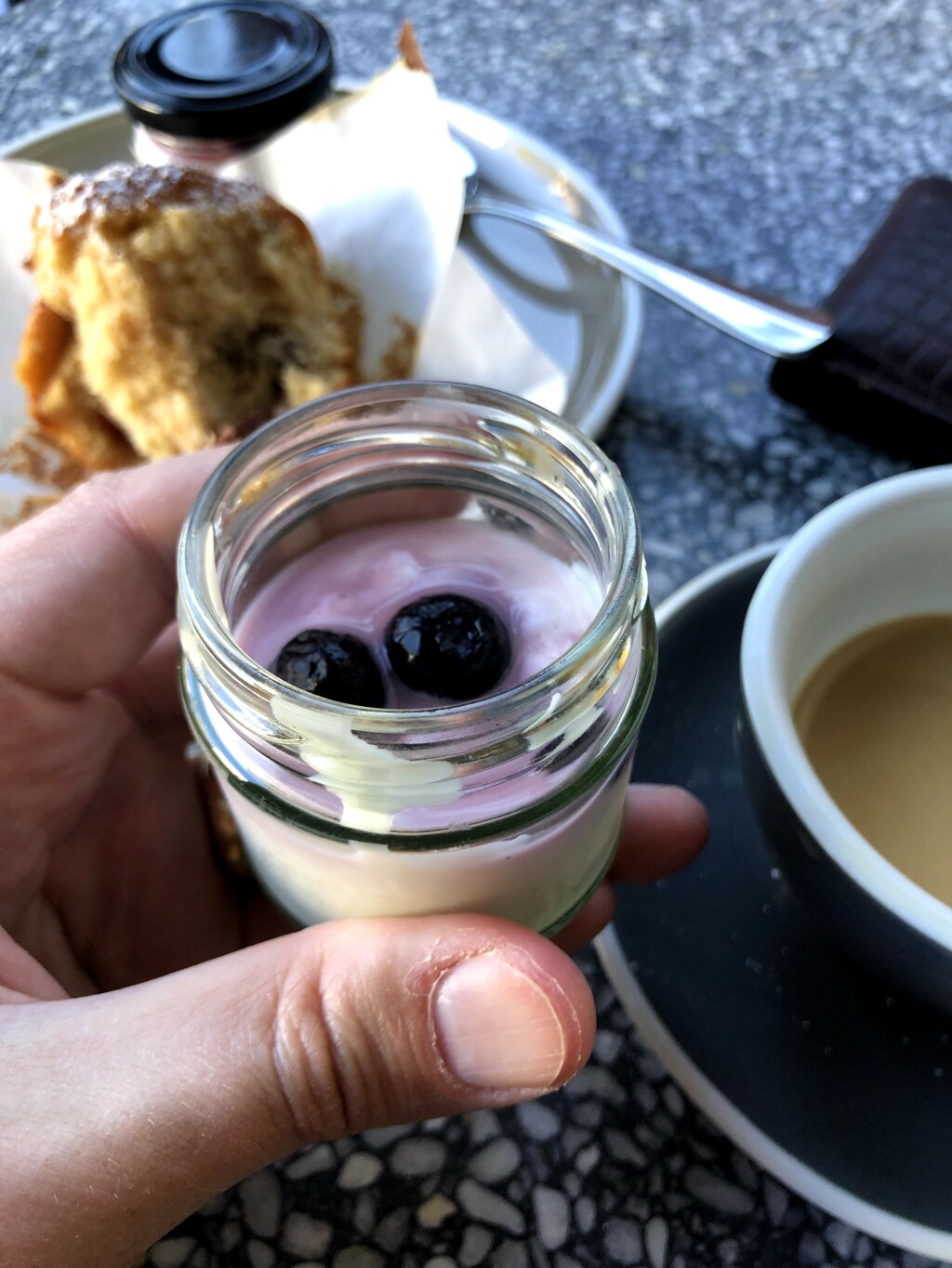 filter coffee, yoghurt and savoury muffin, Alex Hotel, Perth